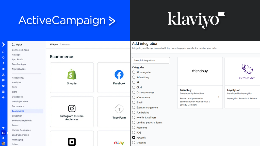 Who has more number of integrations activecampaign or klaviyo?
