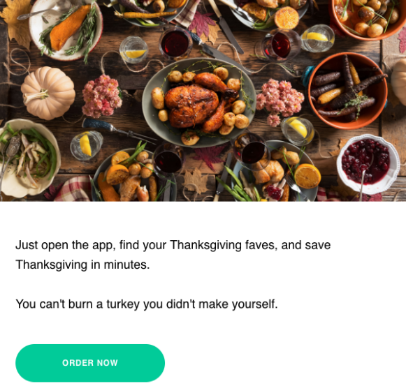 Thanksgiving food order email