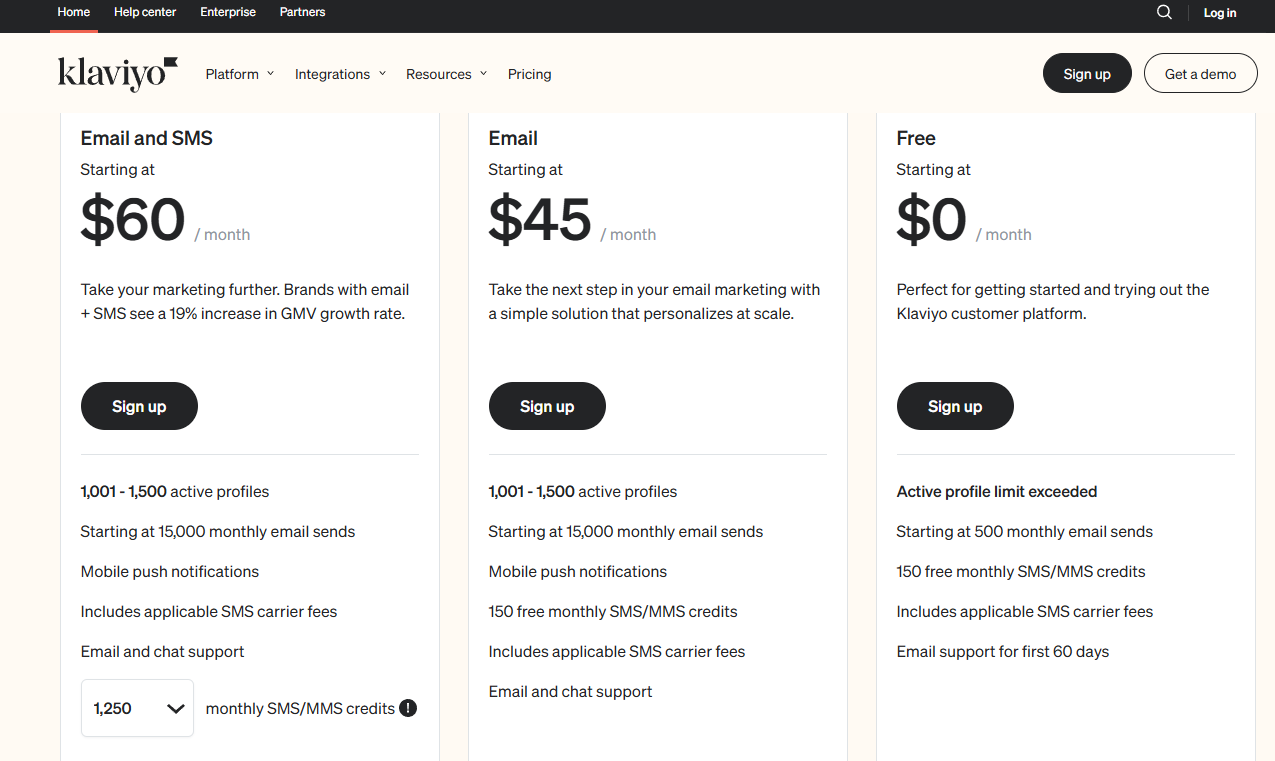 klaviyo pricing plans